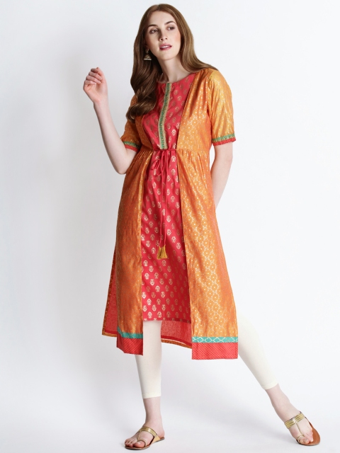 

RANGMANCH BY PANTALOONS Women Magenta & Orange Printed A-Line Kurta