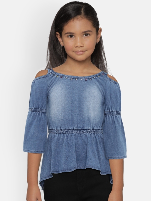 

Tiny Girl Blue Faded Denim Top, Navy blue