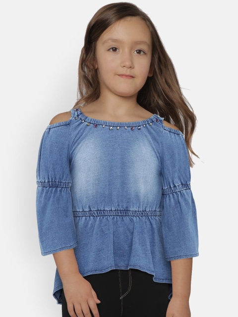 

Tiny Girl Girls Blue Solid Denim Cinched Waist Top