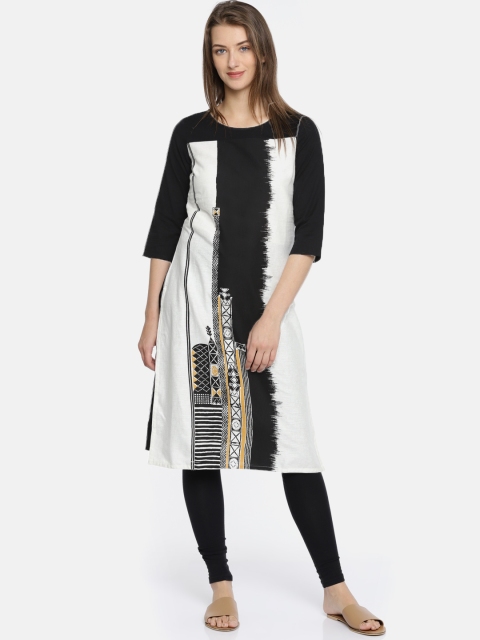 

RANGMANCH BY PANTALOONS WomenBlack & White Printed A-Line Kurta