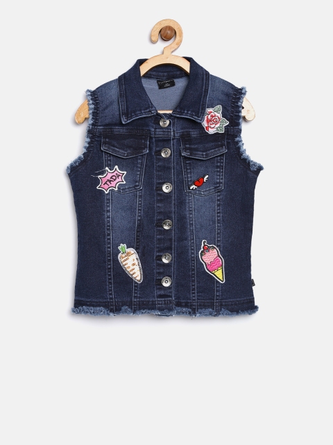 

Tiny Girl Navy Blue Applique Detail Sleeveless Denim Jacket