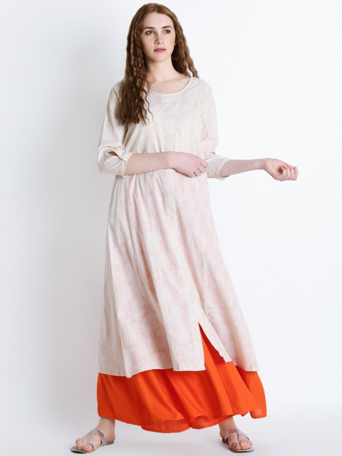

RANGMANCH BY PANTALOONS Women Beige Printed Straight Kurta
