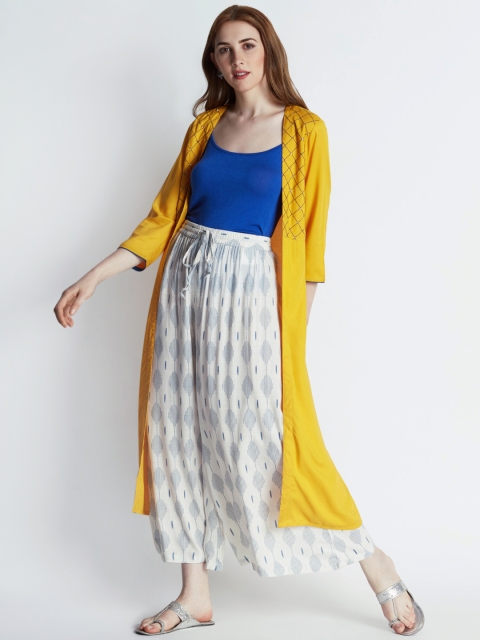 

RANGMANCH BY PANTALOONS Yellow Solid Open Front Longline Shrug