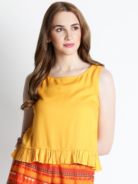 

AKKRITI BY PANTALOONS Women Yellow Solid Top