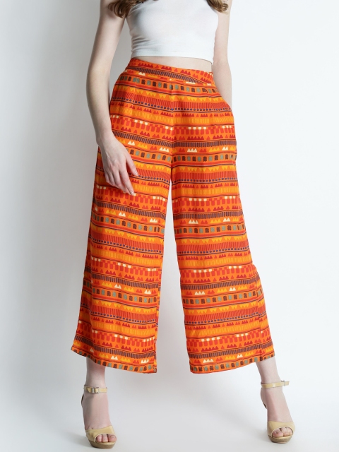 

AKKRITI BY PANTALOONS Women Orange Printed Flared Palazzos