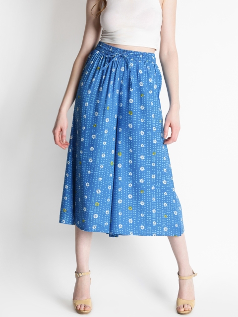 

AKKRITI BY PANTALOONS Women Blue Loose Fit Printed Culottes