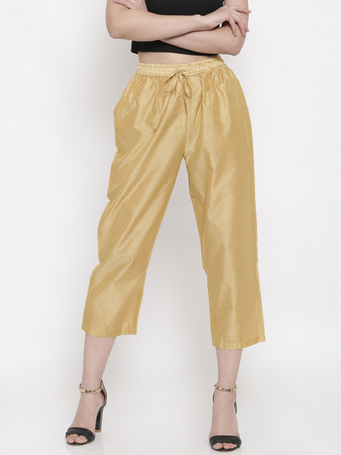 

RANGMANCH BY PANTALOONS Women Gold-Toned Regular Fit Solid Regular Trousers