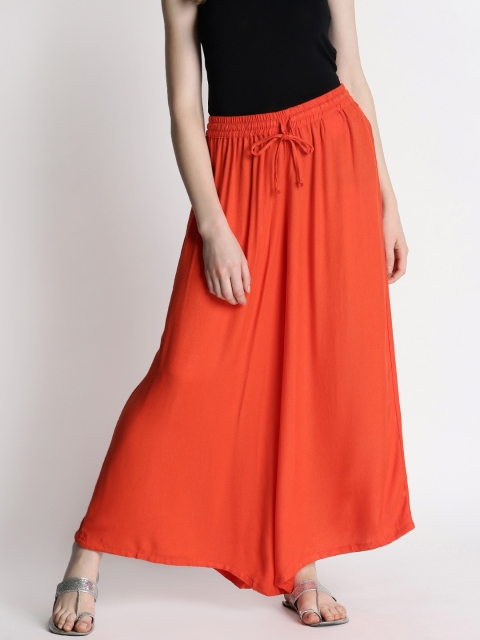 

RANGMANCH BY PANTALOONS Women Orange Solid Wide Leg Palazzos