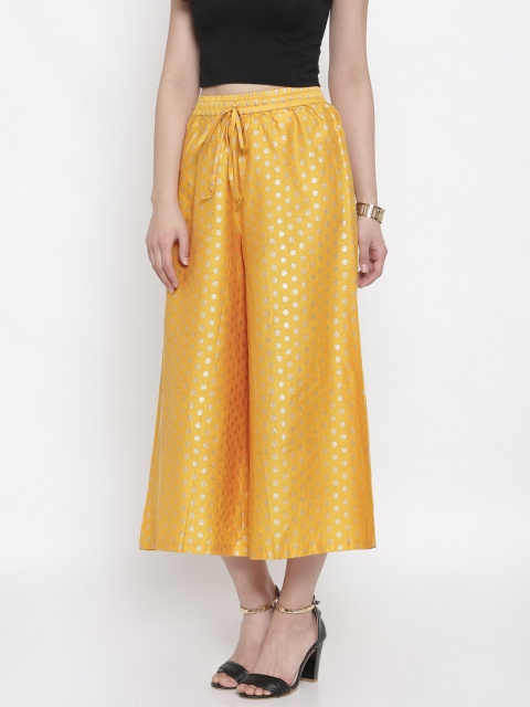 

RANGMANCH BY PANTALOONS Women Mustard Yellow Printed Straight Palazzos