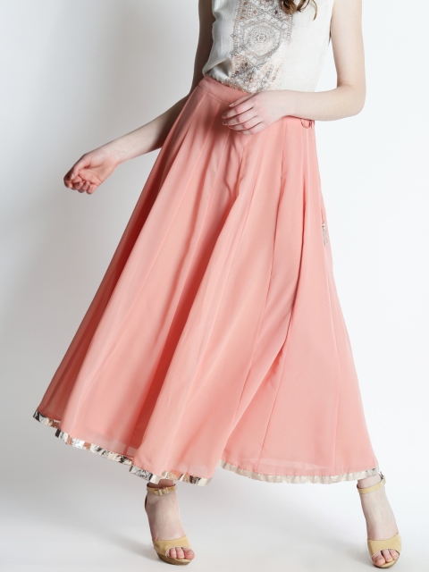 

AKKRITI BY PANTALOONS Peach-Coloured Flared Maxi Skirt
