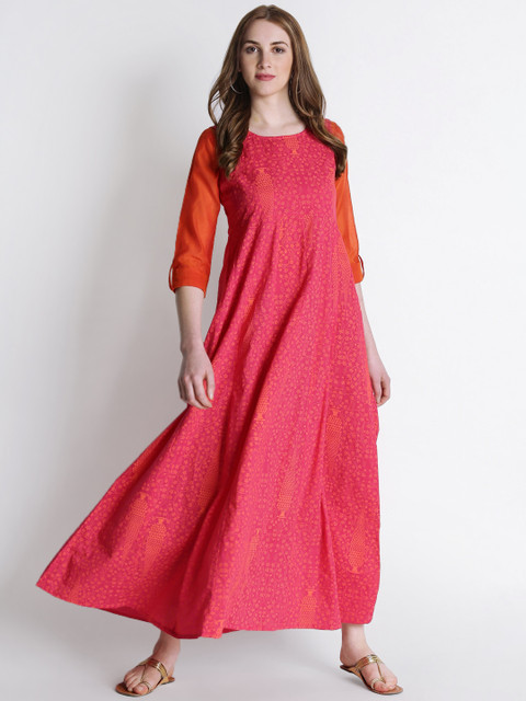 

TRISHAA BY PANTALOONS Women Pink & Orange Printed Maxi Dress