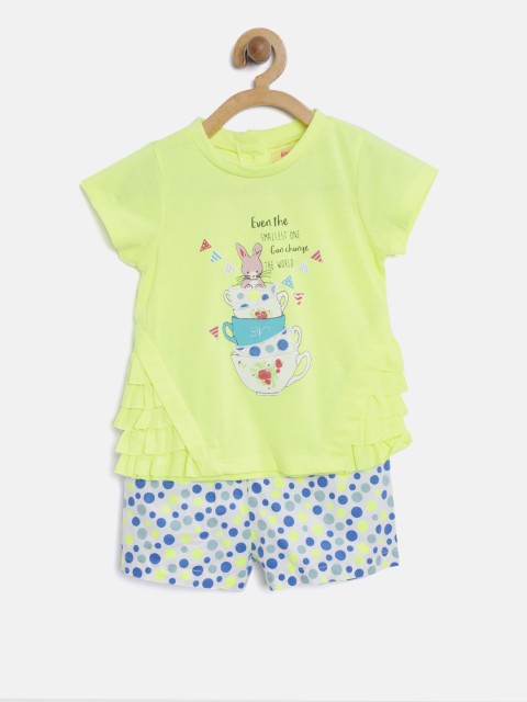 

Nauti Nati Girls Fluorescent Green Printed Top with Shorts