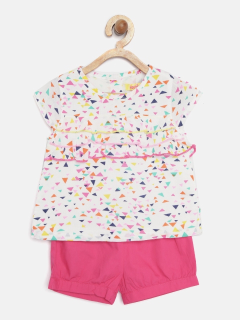 

Nauti Nati Girls White & Pink Printed Top with Shorts