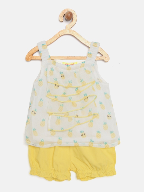 

Nauti Nati Girls White & Yellow Printed Top with Shorts