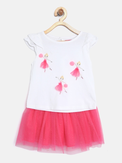 

Nauti Nati Girls White & Pink Embellished Top with Skirt