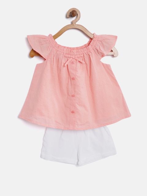 

Nauti Nati Girls Peach-Coloured & Off-White Solid Top with Shorts