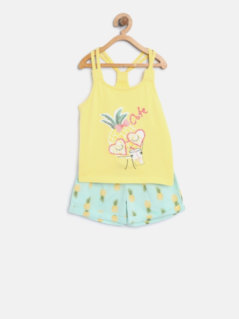 

Nauti Nati Girls Yellow & Green Printed Top with Shorts