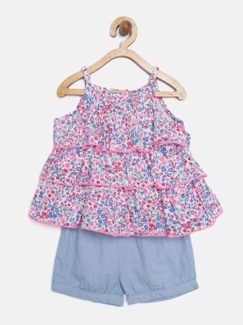

Nauti Nati Girls Pink & Blue Printed Top with Shorts