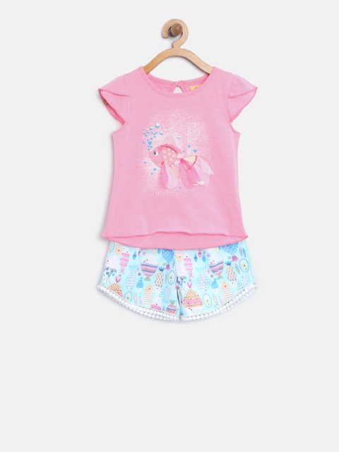 

Nauti Nati Girls Pink & Blue Printed Top with Shorts
