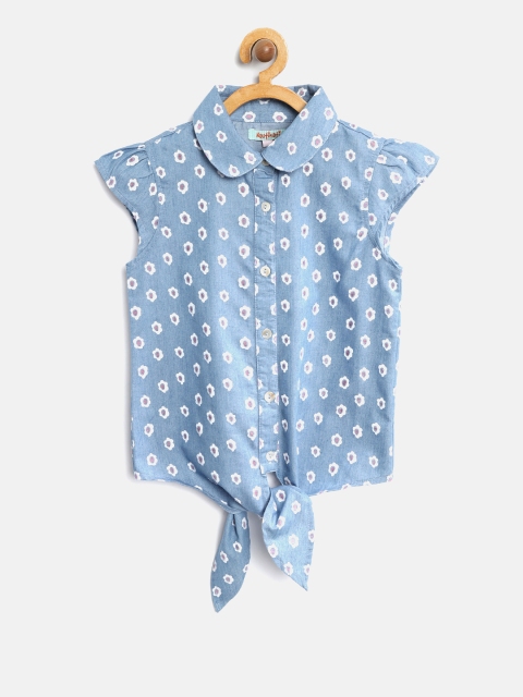 

Nauti Nati Girls Blue Printed Tie-Up Shirt Style Top