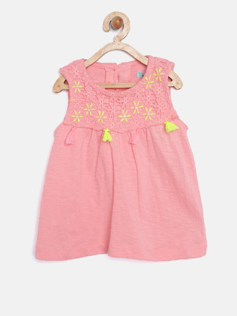 

Nauti Nati Girls Coral Solid Pink Styled Back Pure Cotton Top