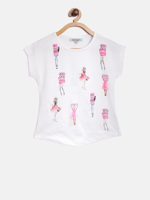 

Nauti Nati Girls White Printed Round Neck T-shirt
