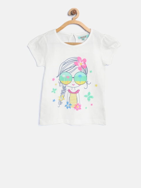 

Nauti Nati Girls Off-White Printed Pure Cotton Top