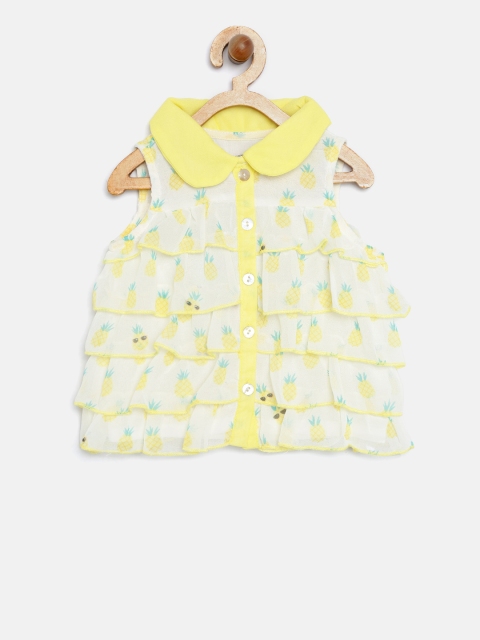 

Nauti Nati Girls Yellow & Off-White Printed Casual Shirt