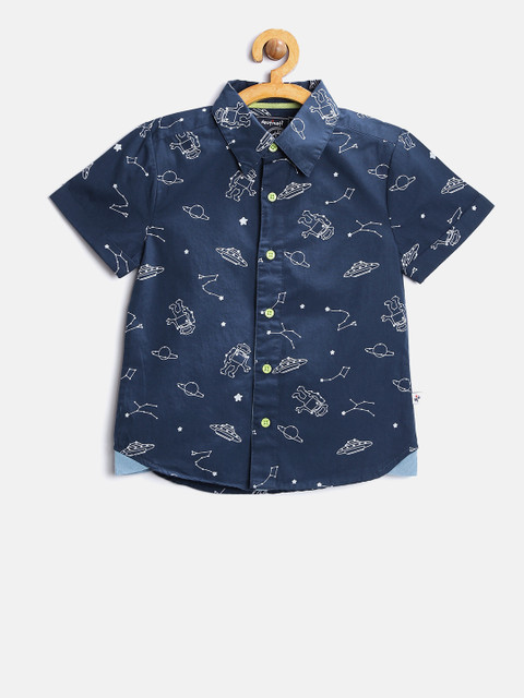 

Nauti Nati Boys Navy & White Printed Casual Shirt, Navy blue