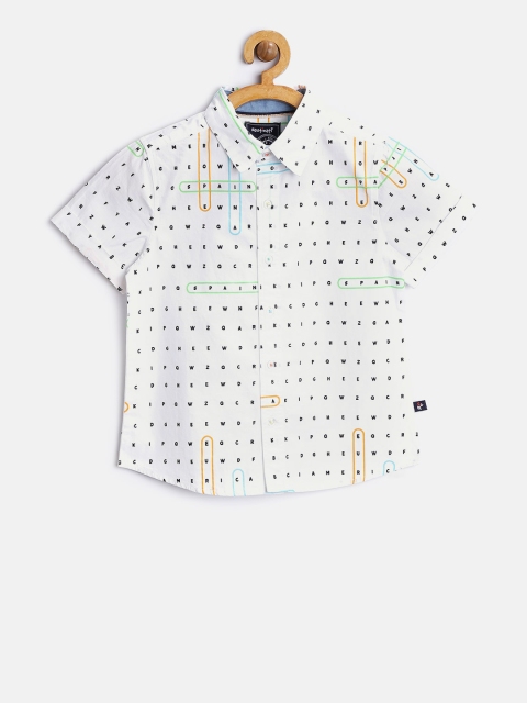 

Nauti Nati Boys White & Black Printed Casual Shirt