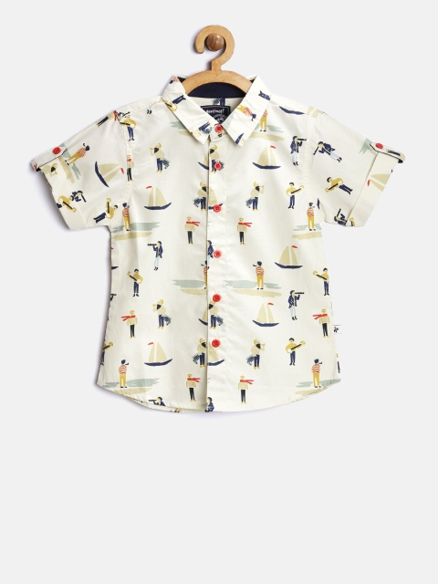 

Nauti Nati Boys Cream-Coloured Printed Casual Shirt