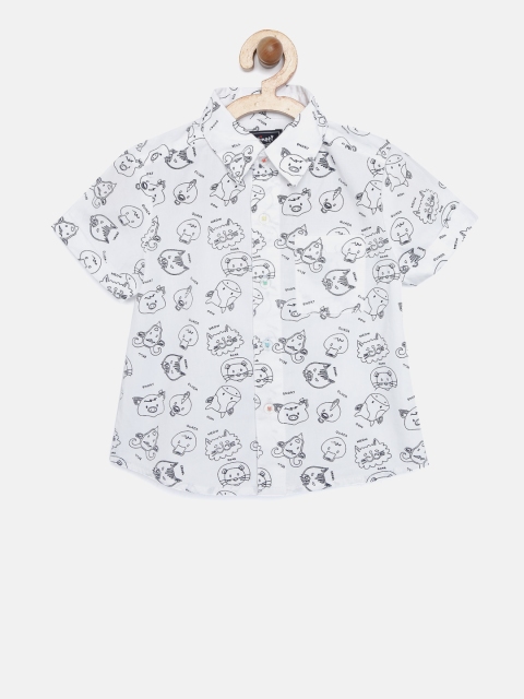 

Nauti Nati Boys White & Navy Printed Casual Shirt