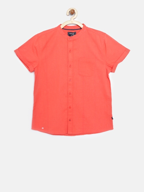 

Nauti Nati Boys Coral Orange Solid Casual Shirt