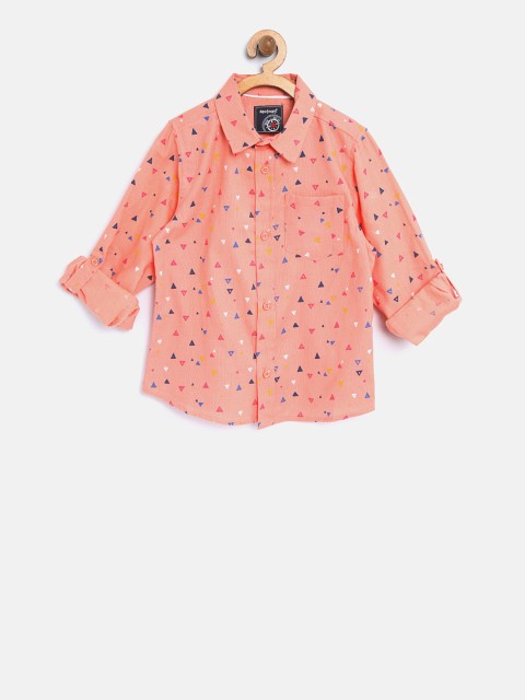 

Nauti Nati Boys Coral Orange Regular Fit Printed Casual Shirt