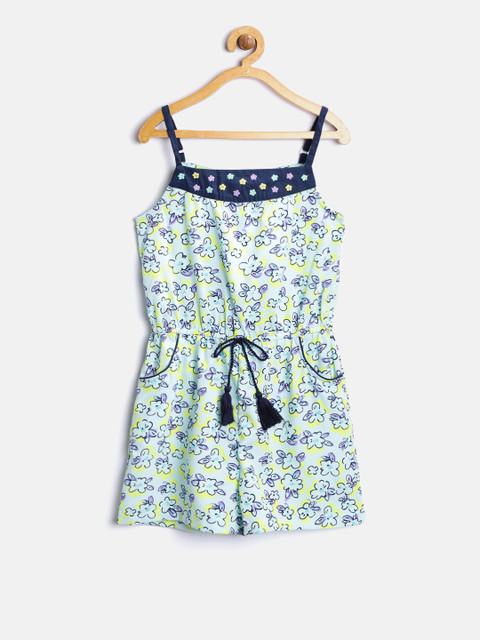 

Nauti Nati Girls Green & Yellow Floral Print Playsuit