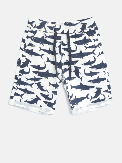 

Nauti Nati Boys White & Navy Printed Regular Fit Casual Shorts