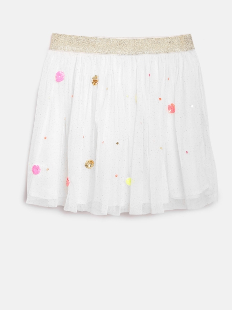 

Nauti Nati Girls White Net Shimmer Embellished Flared Skirt