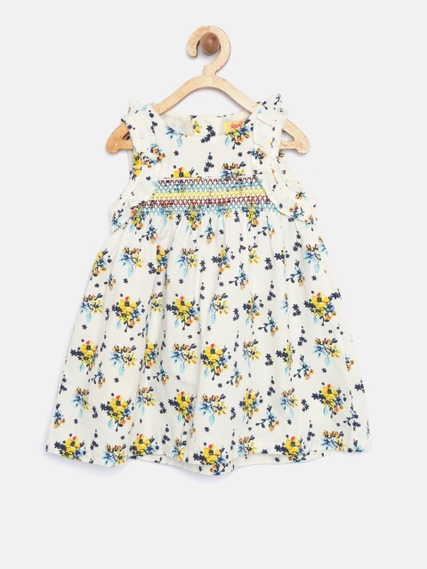 

Nauti Nati Girls White & Blue Floral Print A-Line Dress