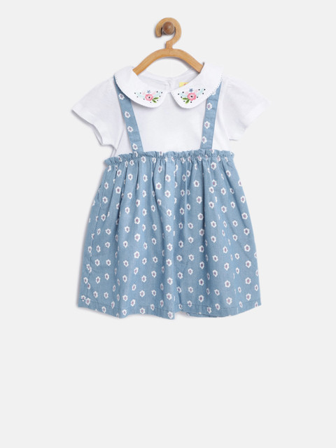

Nauti Nati Girls Blue White Printed A-Line Denim dress