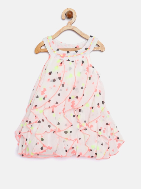 

Nauti Nati Girls Off-White & Neon Pink Printed A-Line Dress