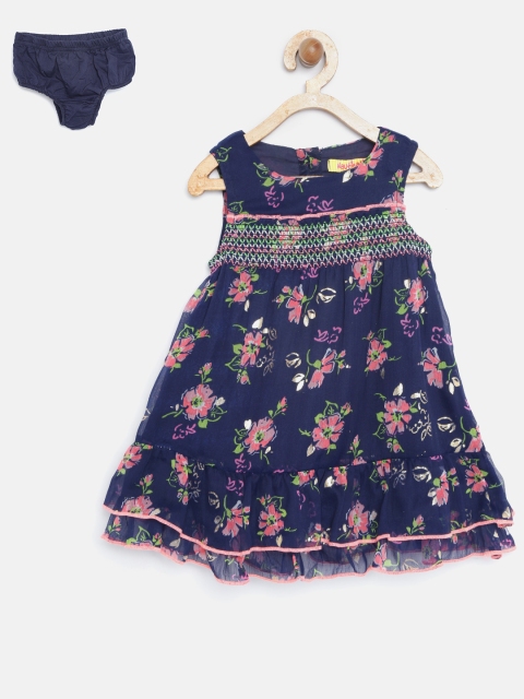 

Nauti Nati Girls Navy Floral Print A-Line Dress, Navy blue