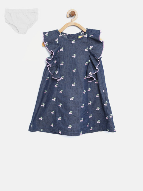

Nauti Nati Girls Blue Embroidered Denim A-Line Dress
