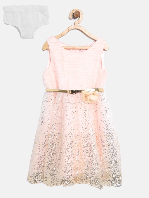 

Nauti Nati Girls Peach-Coloured Embellished Fit and Flare Dress