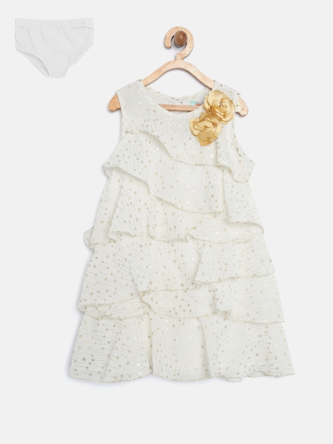 

Nauti Nati Girls Off-White Printed Layered A-Line Dress