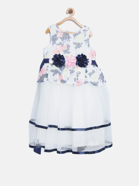 

Nauti Nati Girls White Printed Layered Fit and Flare Dress