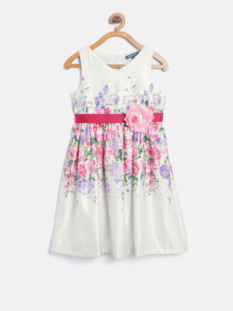 

Nauti Nati Girls White & Pink Floral Print Fit & Flare Dress