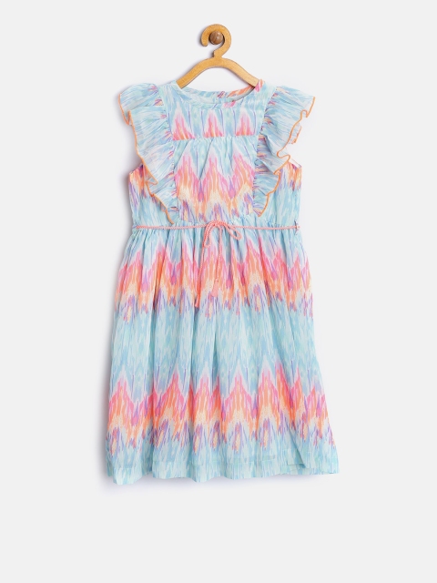 

Nauti Nati Girls Blue & Pink Printed Fit and Flare Dress
