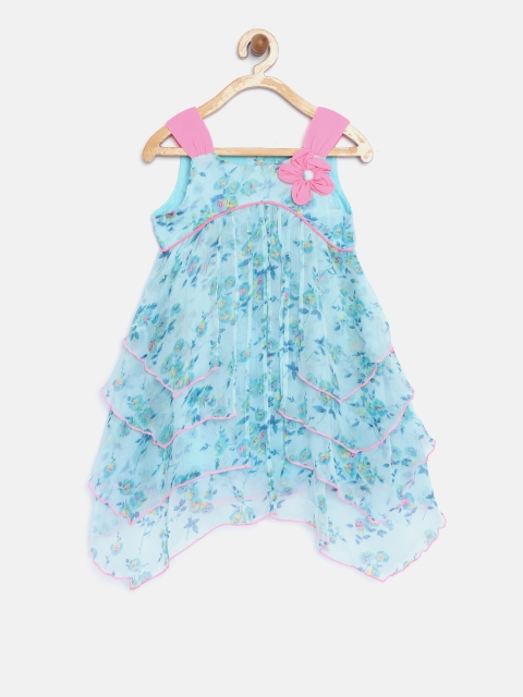 

Nauti Nati Girls Turquoise Blue Printed Layered A-Line Dress