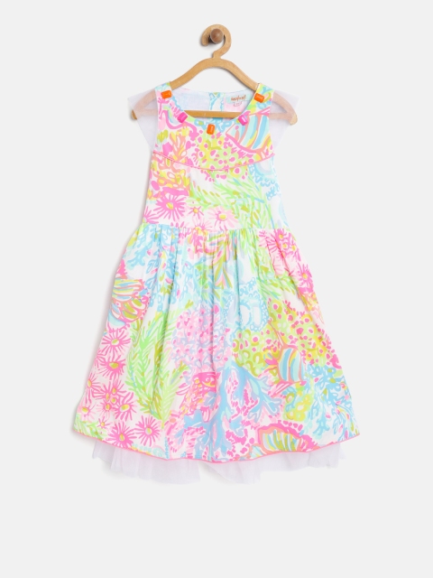 

Nauti Nati Girls White & Pink Printed Fit & Flare Dress