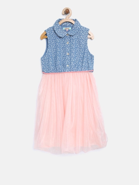 

Nauti Nati Girls Blue & Pink Printed Fit and Flare Dress
